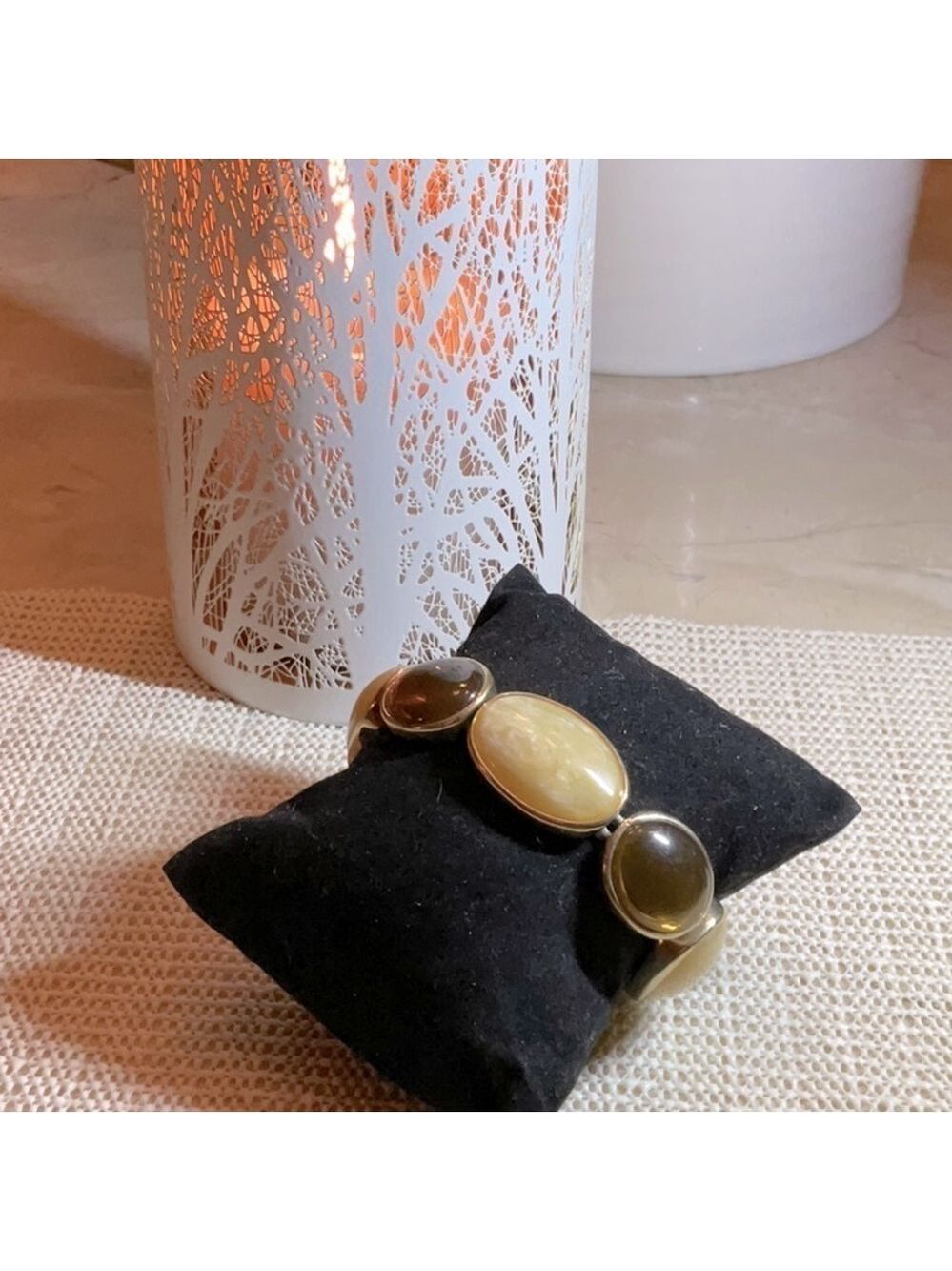 Vintage Brown Cream Gemstone Stretch Bracelet